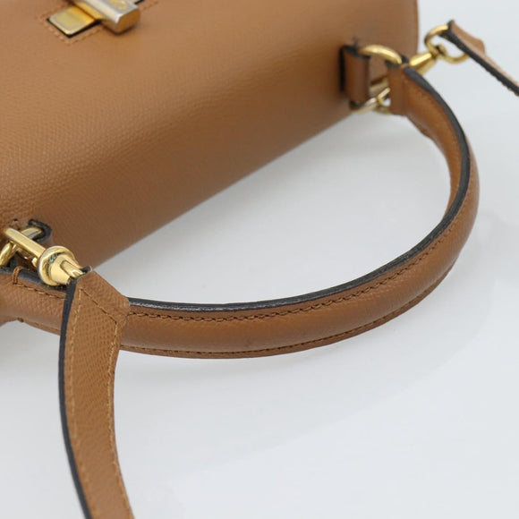 CELINE Hand Bag Leather 2way Beige Gold Auth 186265