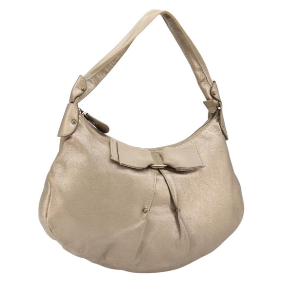 Salvatore Ferragamo Vala Shoulder Bag Leather Champagne Gold Gold Auth 186269A