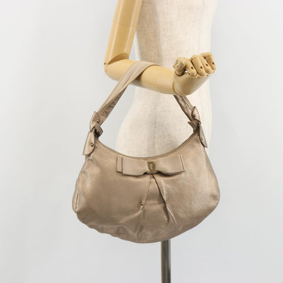 Salvatore Ferragamo Vala Shoulder Bag Leather Champagne Gold Gold Auth 186269A