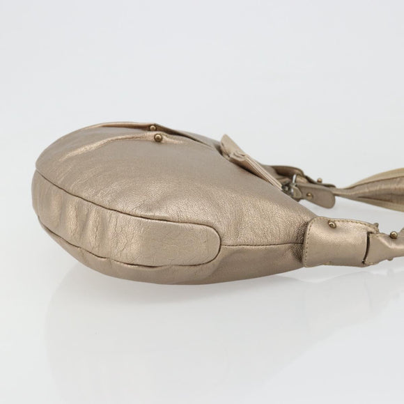 Salvatore Ferragamo Vala Shoulder Bag Leather Champagne Gold Gold Auth 186269A