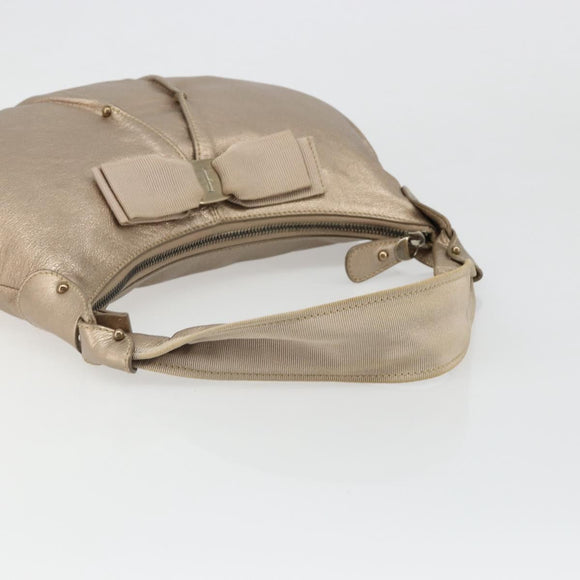 Salvatore Ferragamo Vala Shoulder Bag Leather Champagne Gold Gold Auth 186269A