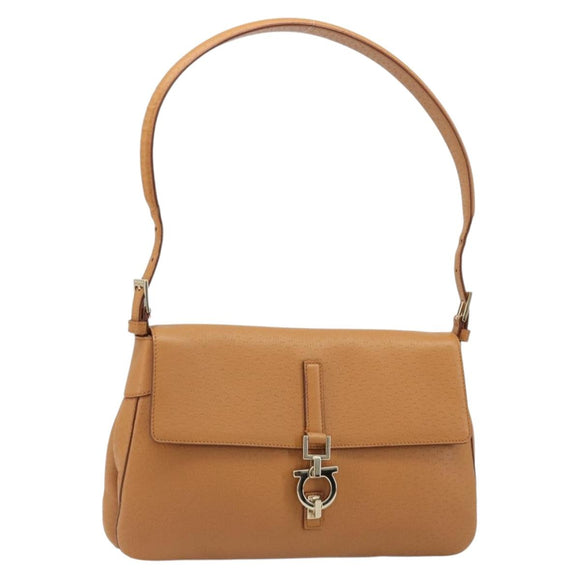 Salvatore Ferragamo Gancini Shoulder Bag Leather Brown Gold Auth 186271A