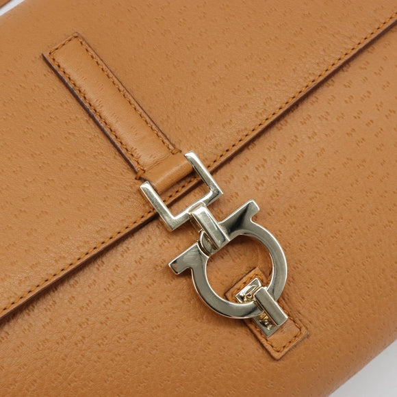 Salvatore Ferragamo Gancini Shoulder Bag Leather Brown Gold Auth 186271A