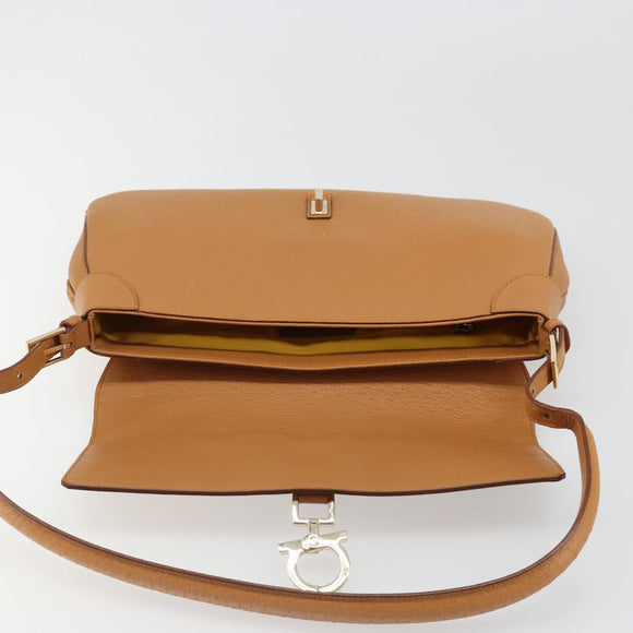Salvatore Ferragamo Gancini Shoulder Bag Leather Brown Gold Auth 186271A