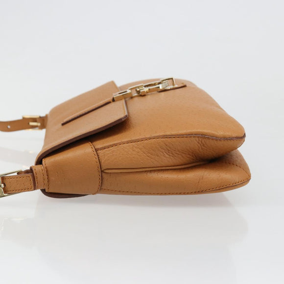 Salvatore Ferragamo Gancini Shoulder Bag Leather Brown Gold Auth 186271A