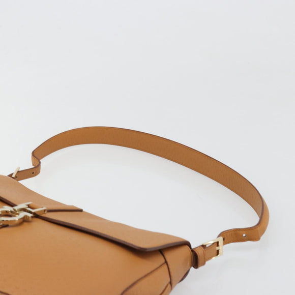 Salvatore Ferragamo Gancini Shoulder Bag Leather Brown Gold Auth 186271A