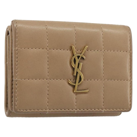 SAINT LAURENT Cassandra Wallet Leather Beige Gold Auth 186279A
