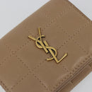 SAINT LAURENT Cassandra Wallet Leather Beige Gold Auth 186279A-17