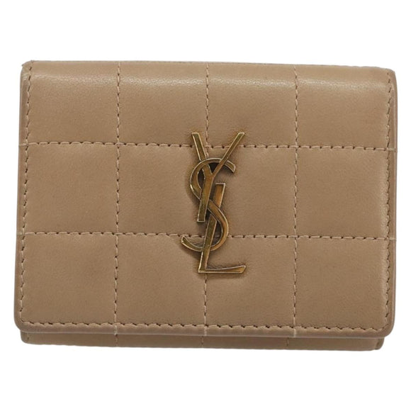 SAINT LAURENT Cassandra Wallet Leather Beige Gold Auth 186279A