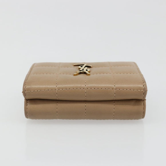 SAINT LAURENT Cassandra Wallet Leather Beige Gold Auth 186279A