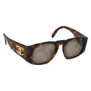 CHANEL COCO Mark Sunglasses plastic Brown CC Auth 186283-1