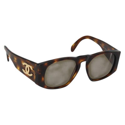 CHANEL COCO Mark Sunglasses plastic Brown CC Auth 186283