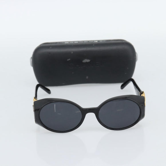 CHANEL COCO Mark Sunglasses Plastic Black Gold CC Auth 186284M