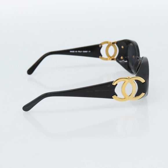 CHANEL COCO Mark Sunglasses Plastic Black Gold CC Auth 186284M