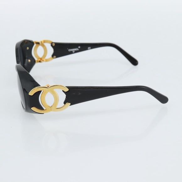 CHANEL COCO Mark Sunglasses Plastic Black Gold CC Auth 186284M
