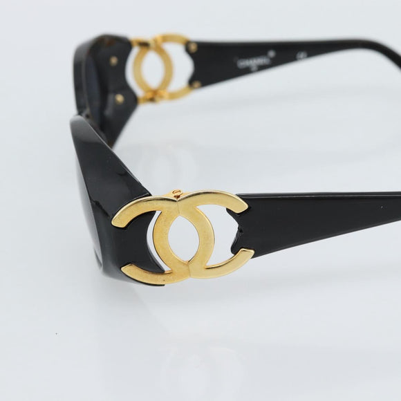 CHANEL COCO Mark Sunglasses Plastic Black Gold CC Auth 186284M