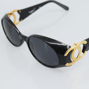 CHANEL COCO Mark Sunglasses Plastic Black Gold CC Auth 186284M-9