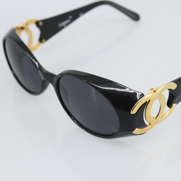 CHANEL COCO Mark Sunglasses Plastic Black Gold CC Auth 186284M