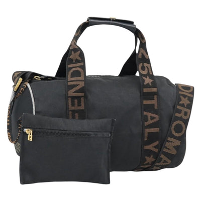 FENDI Hand Bag Canvas 2way Black Gold Auth 186293