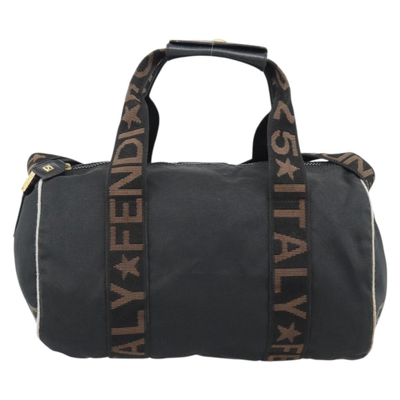 FENDI Hand Bag Canvas 2way Black Gold Auth 186293
