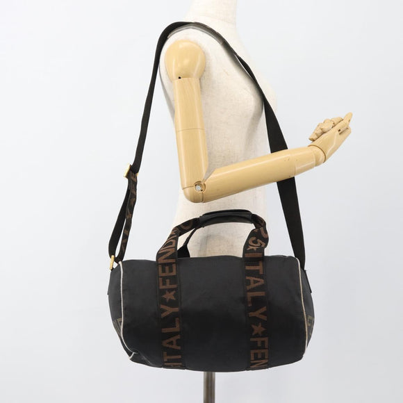 FENDI Hand Bag Canvas 2way Black Gold Auth 186293