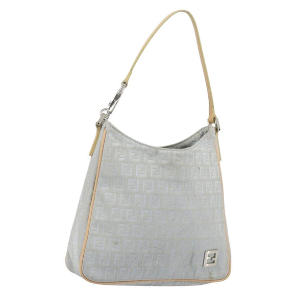 FENDI Zucchino Canvas Shoulder Bag Light Blue Silver Auth 186294A