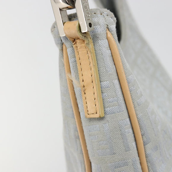 FENDI Zucchino Canvas Shoulder Bag Light Blue Silver Auth 186294A