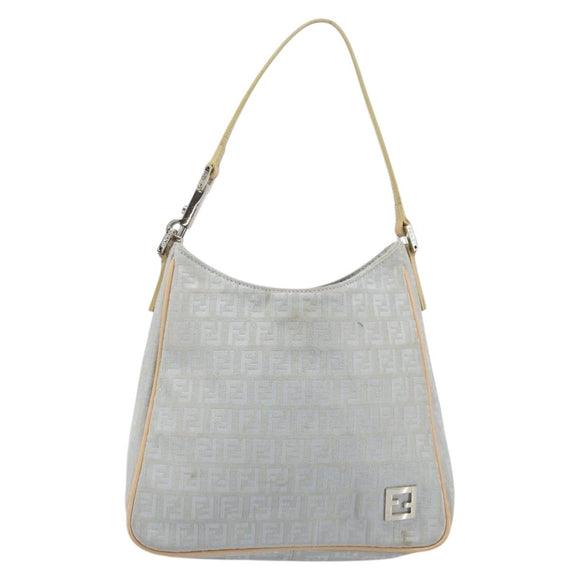 FENDI Zucchino Canvas Shoulder Bag Light Blue Silver Auth 186294A