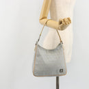 FENDI Zucchino Canvas Shoulder Bag Light Blue Silver Auth 186294A-24