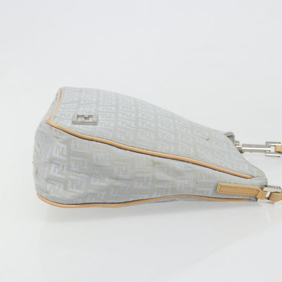 FENDI Zucchino Canvas Shoulder Bag Light Blue Silver Auth 186294A