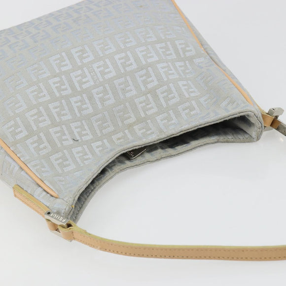 FENDI Zucchino Canvas Shoulder Bag Light Blue Silver Auth 186294A