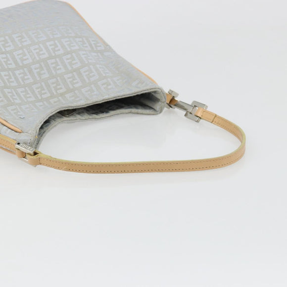 FENDI Zucchino Canvas Shoulder Bag Light Blue Silver Auth 186294A