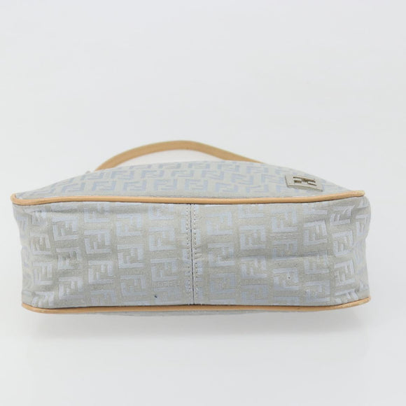 FENDI Zucchino Canvas Shoulder Bag Light Blue Silver Auth 186294A