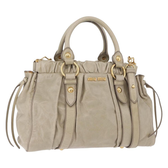 Miu Miu Hand Bag Leather 2way Beige Gold Auth 186300M