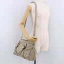 Miu Miu Hand Bag Leather 2way Beige Gold Auth 186300M-25