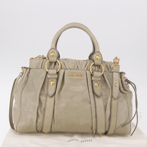 Miu Miu Hand Bag Leather 2way Beige Gold Auth 186300M