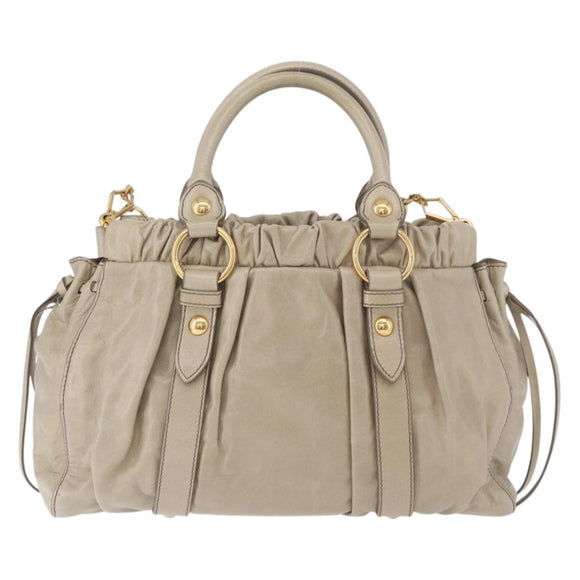 Miu Miu Hand Bag Leather 2way Beige Gold Auth 186300M