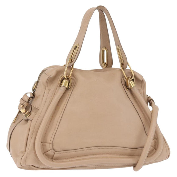 Chloe Paraty Hand Bag Leather 2way Beige Gold Auth 186304