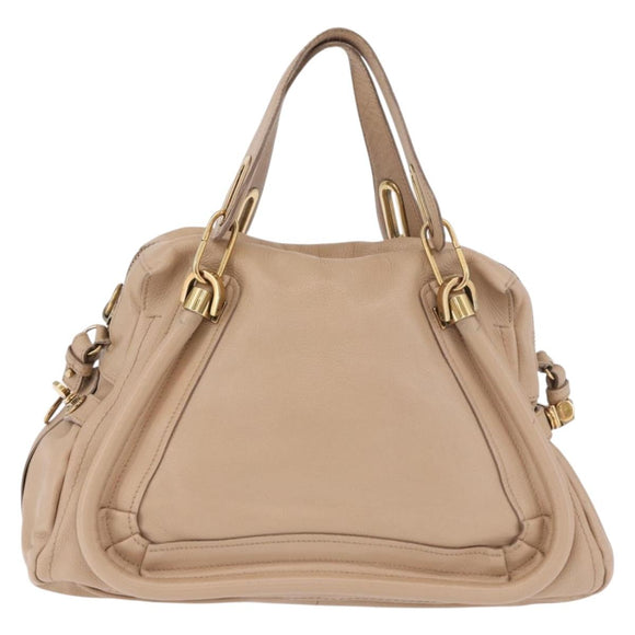 Chloe Paraty Hand Bag Leather 2way Beige Gold Auth 186304