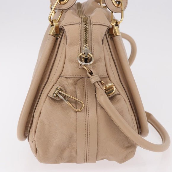 Chloe Paraty Hand Bag Leather 2way Beige Gold Auth 186304