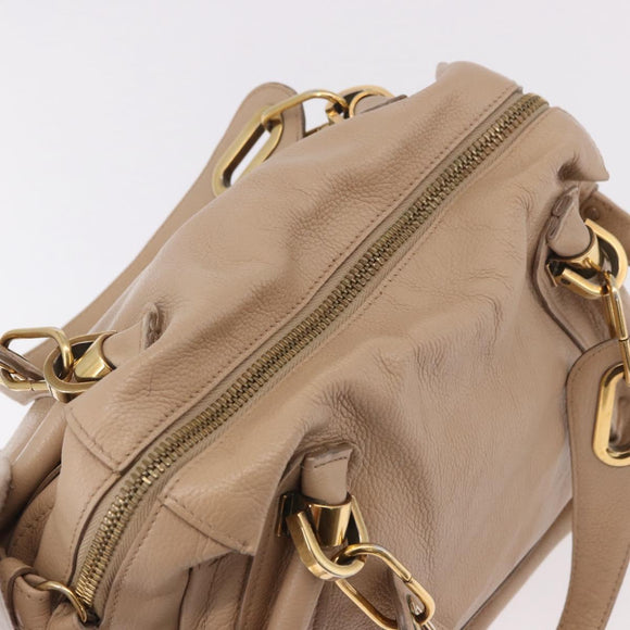 Chloe Paraty Hand Bag Leather 2way Beige Gold Auth 186304