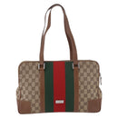 GUCCI GG Canvas Web Sherry Line Tote Bag Beige Silver Red Auth 186307-2