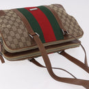 GUCCI GG Canvas Web Sherry Line Tote Bag Beige Silver Red Auth 186307-7