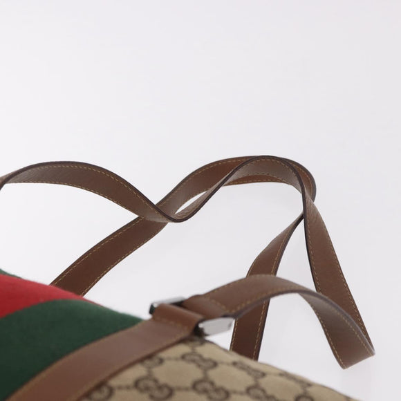 GUCCI GG Canvas Web Sherry Line Tote Bag Beige Silver Red Auth 186307