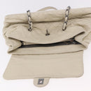 CHANEL Chain Matelasse Shoulder Bag Lamb Skin Ivory Silver CC Auth 186310-10