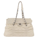 CHANEL Chain Matelasse Shoulder Bag Lamb Skin Ivory Silver CC Auth 186310-13