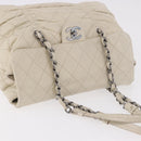 CHANEL Chain Matelasse Shoulder Bag Lamb Skin Ivory Silver CC Auth 186310-6