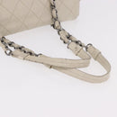 CHANEL Chain Matelasse Shoulder Bag Lamb Skin Ivory Silver CC Auth 186310-7
