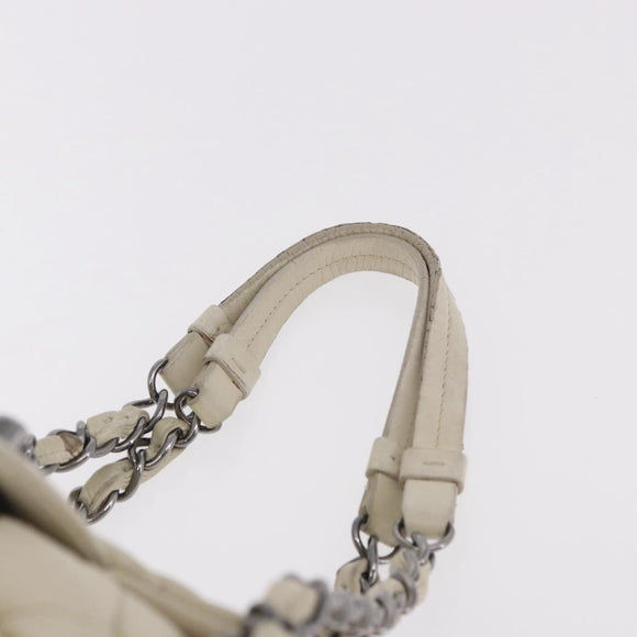 CHANEL Chain Matelasse Shoulder Bag Lamb Skin Ivory Silver CC Auth 186310