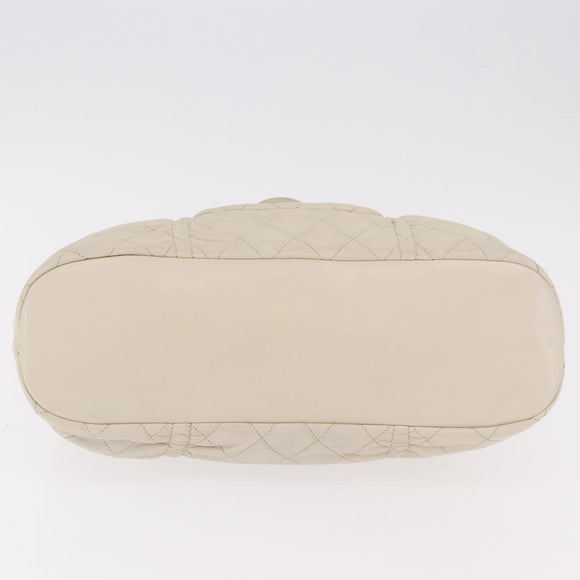 CHANEL Chain Matelasse Shoulder Bag Lamb Skin Ivory Silver CC Auth 186310